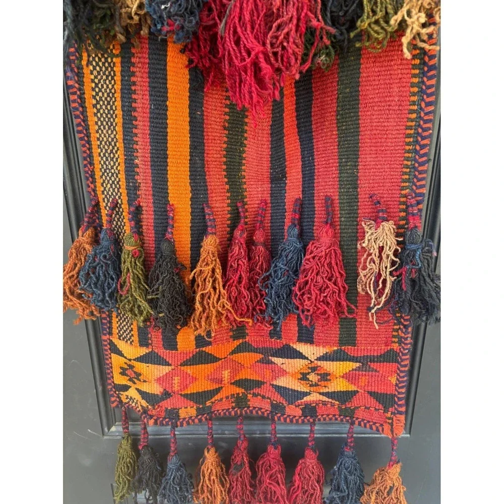 Vintage‎ Handwoven Wool Kilim Wall Hanging Tribal Tassel Tapestry Red Orange